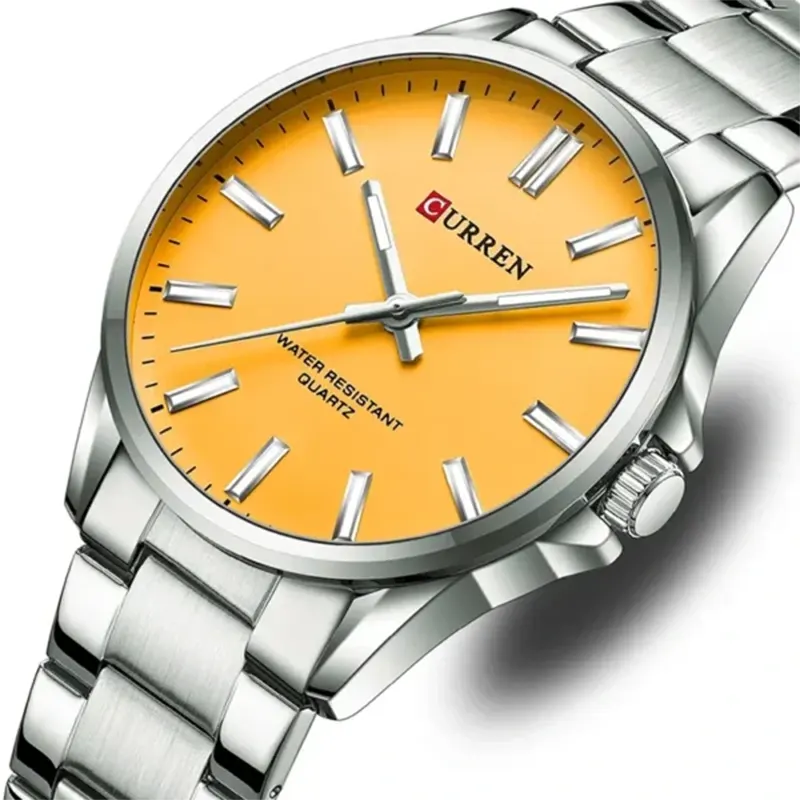 Curren Quartz Yellow Dial Men’s Watch- 9090